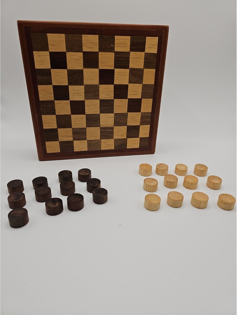 Vintage Wooden Checkers Game Puerto Plata Republica Dominicana Travel Set
